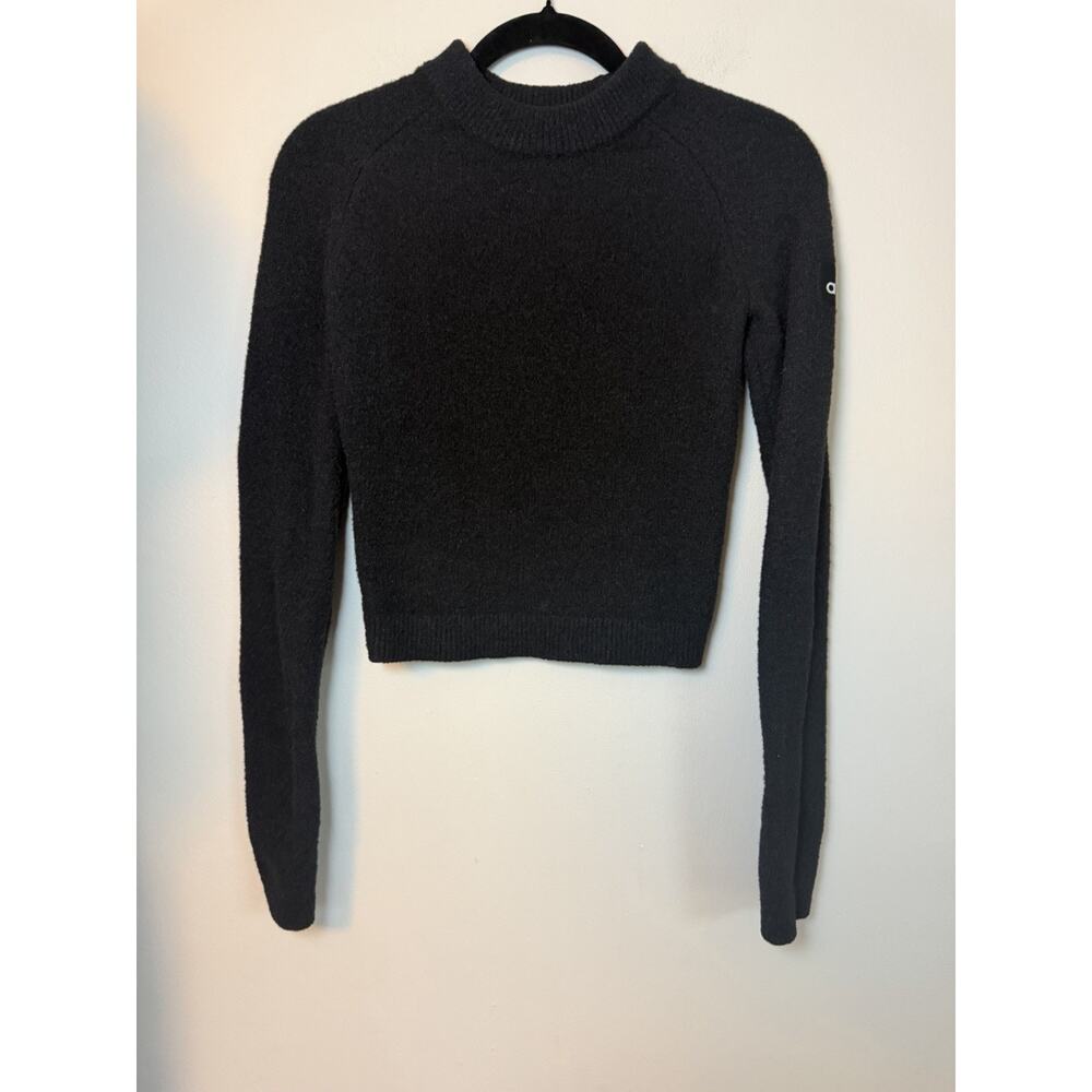 Alo Yoga Mock Neck Snuggle Up Sweater Furry Black Sweater Sz XS